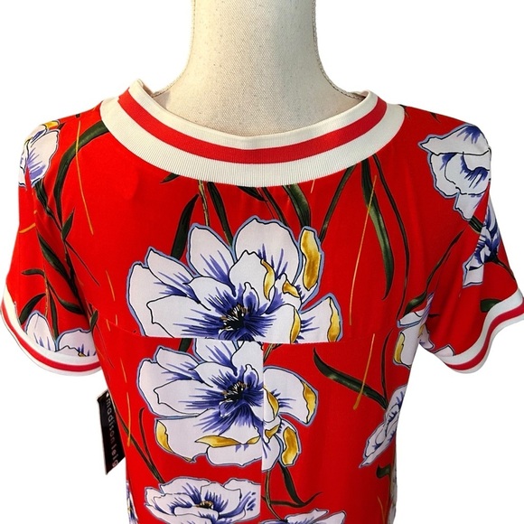 Madison Leigh Short Sleeve Red Floral Print T-shirt Dress Women Medium NEW - Picture 4 of 7